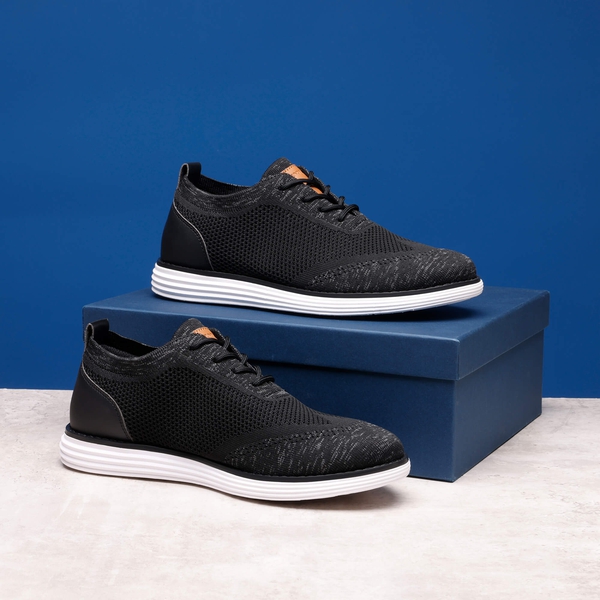 [KnitFlex Breeze+] Men's Breathable Mesh Oxford Sneakers - BLACK GREY - 1